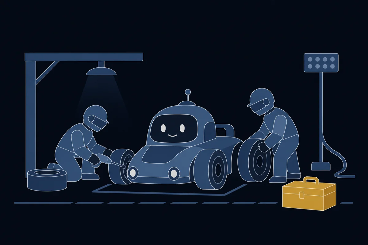A robot car being serviced at a pit stop: buying the job done rather than the machine